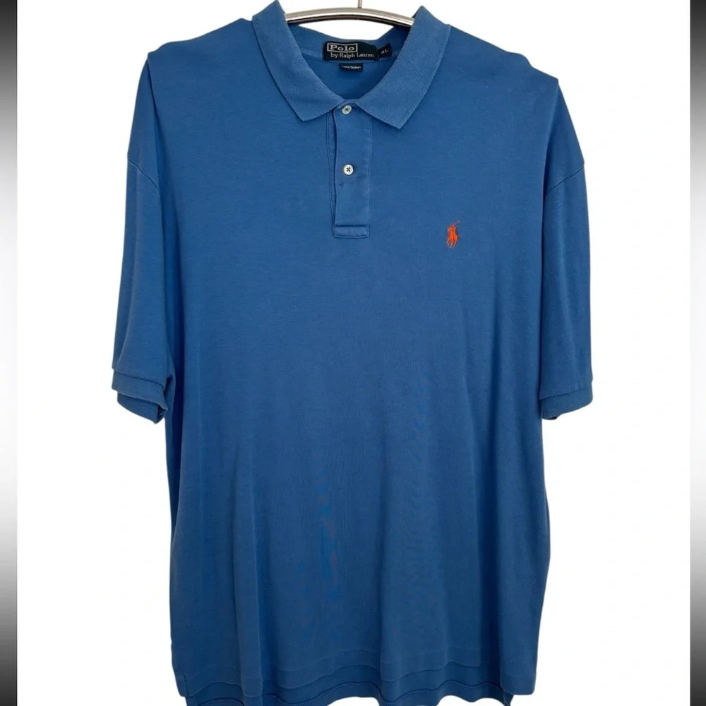 Ralph Lauren Men's Polo Shirt in Blue with Orange Embroidered Logo